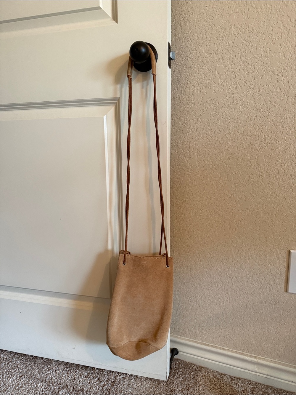Urban Outfitters Tan Suede Drawstring Crossbody Bag